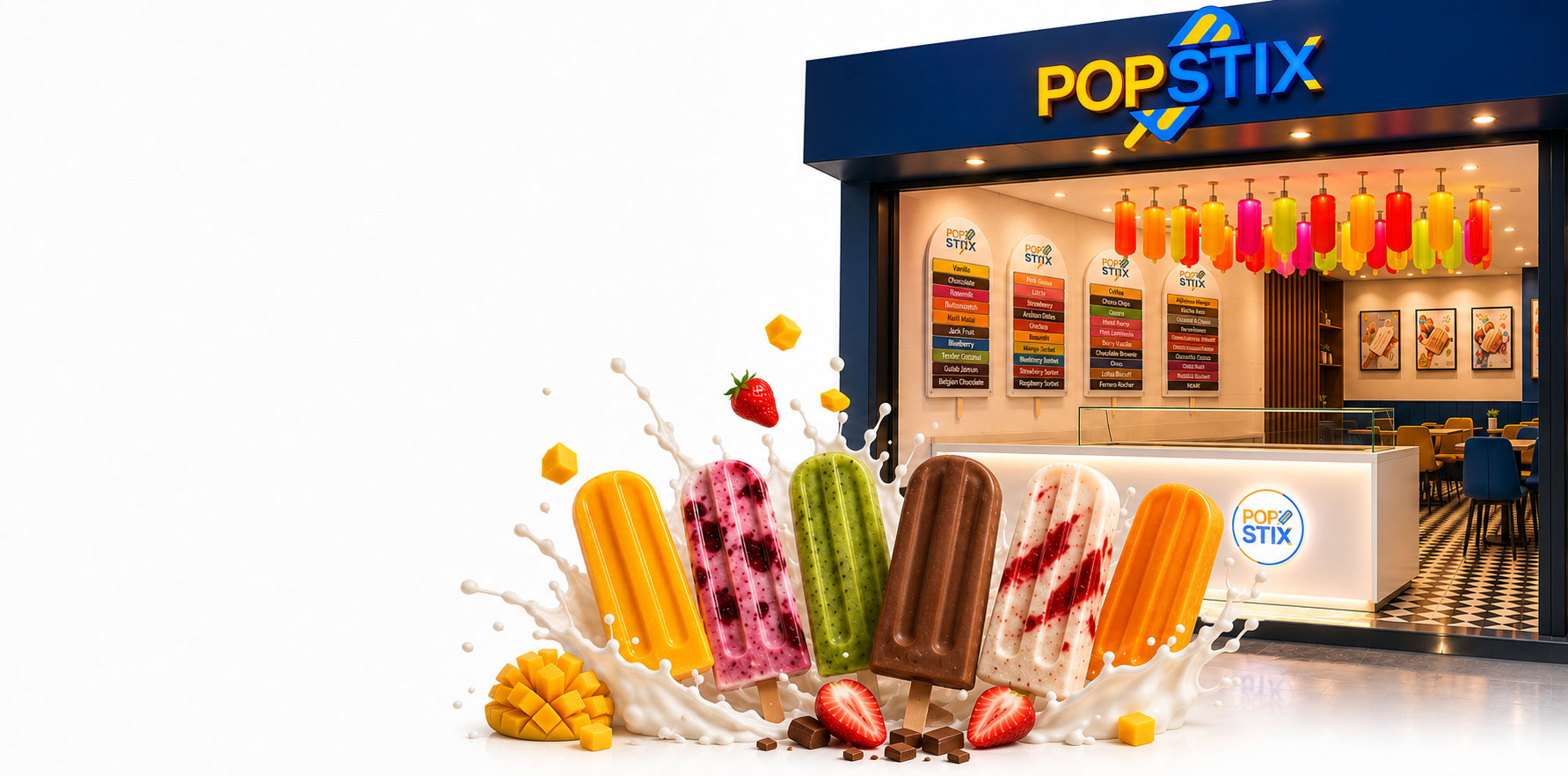 PopStix real fruit popsicles and franchise outlet storefront