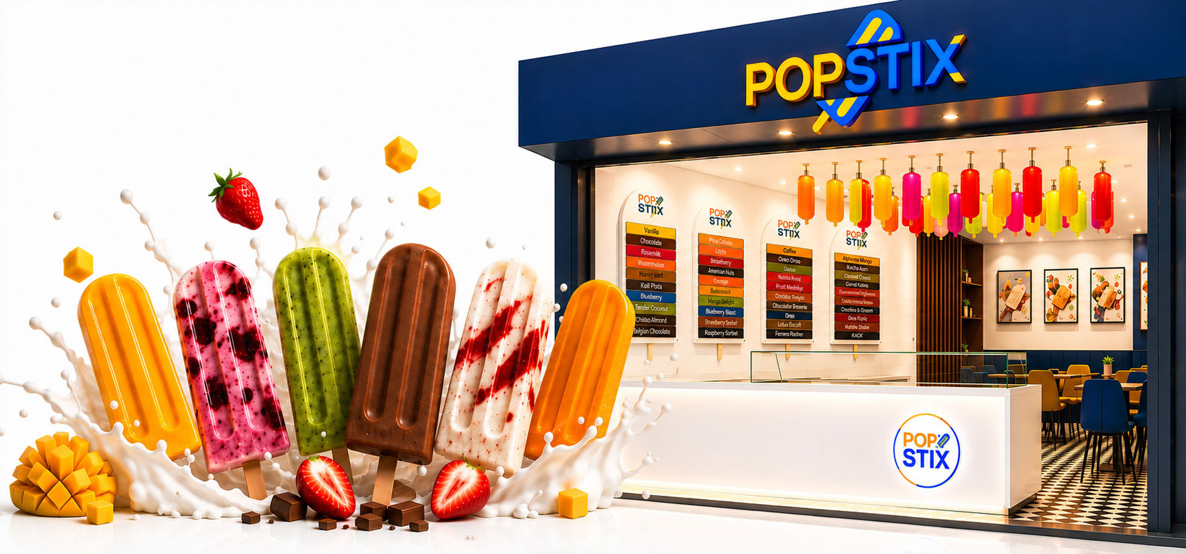 PopStix real fruit popsicles and franchise outlet storefront