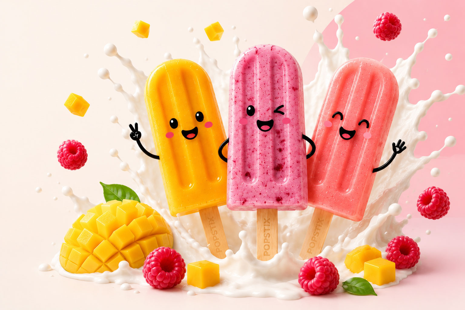 A tub of PopStix real fruit popsicles in assorted flavours, packed in ice and ready for a party
